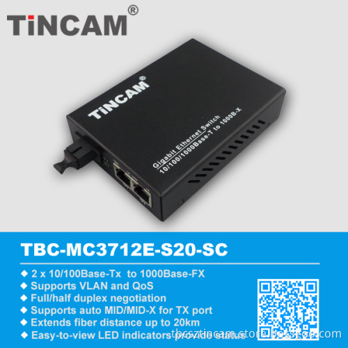 20km 2*RJ45 Fiber Media Converter 20km
